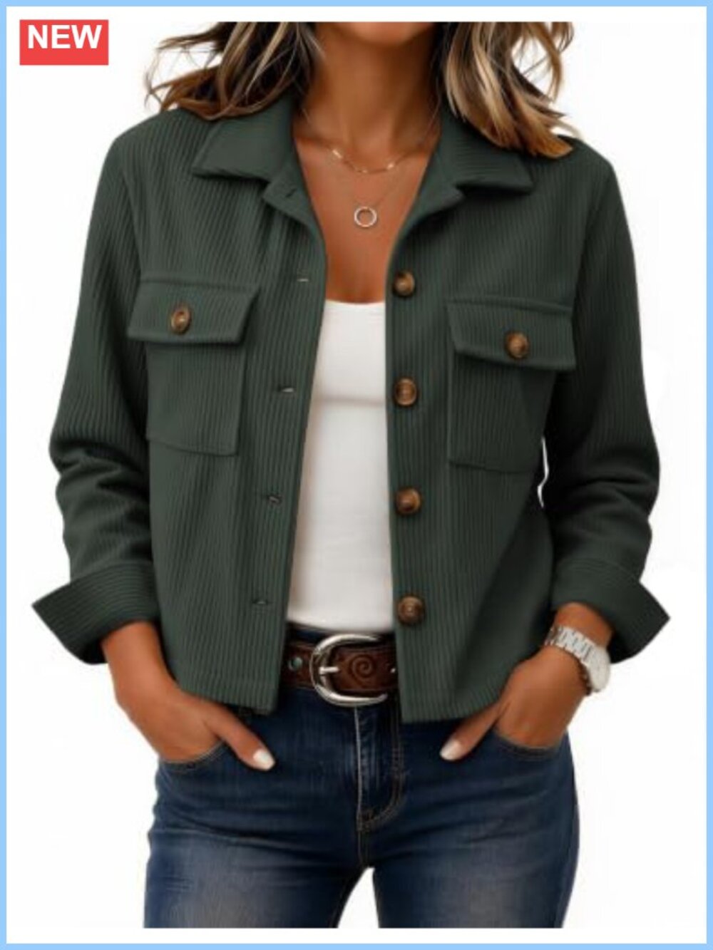 Zeagoo Womens Fashion Cropped Jacket Corduroy Button Down Long Sleeve Coats